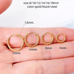 Titanium 1.6mm Round Hoop Earrings Black Steel Gold Color 316l Stainless Steel Earring IP Plating No Fade Allergy Free