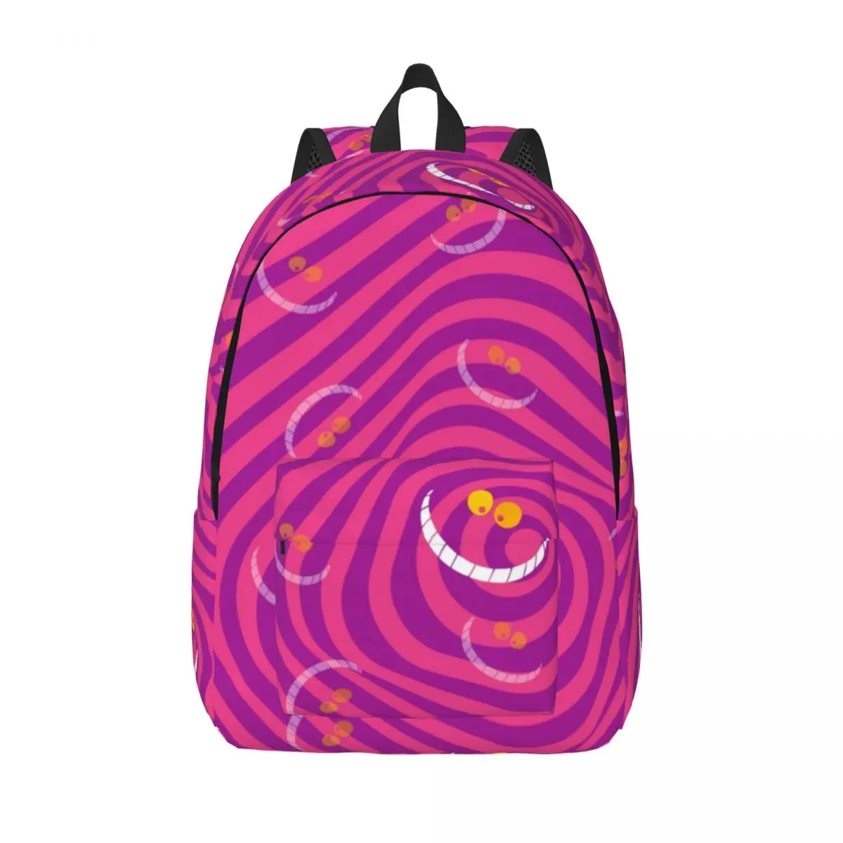 Custom Cheshire Cat Pattern Canvas Backpacks for School College Student Bookbag Fits 15 Inch Laptop Alice In Wonderland Bags