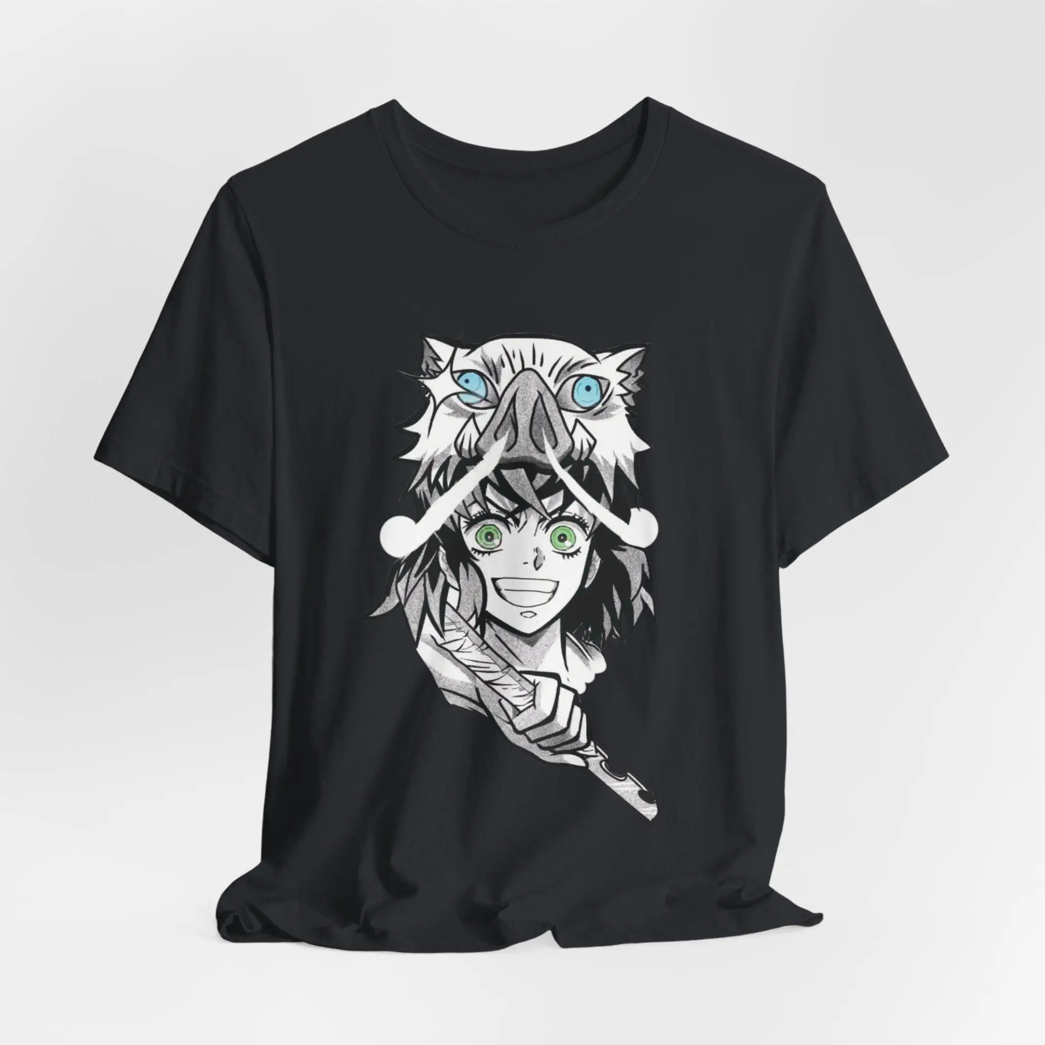 2026 New Year Inosuke Anime T-shirt - Monster Breathing Manga Shirt - Bella, Men's Round Neck Short Sleeve T-shirt