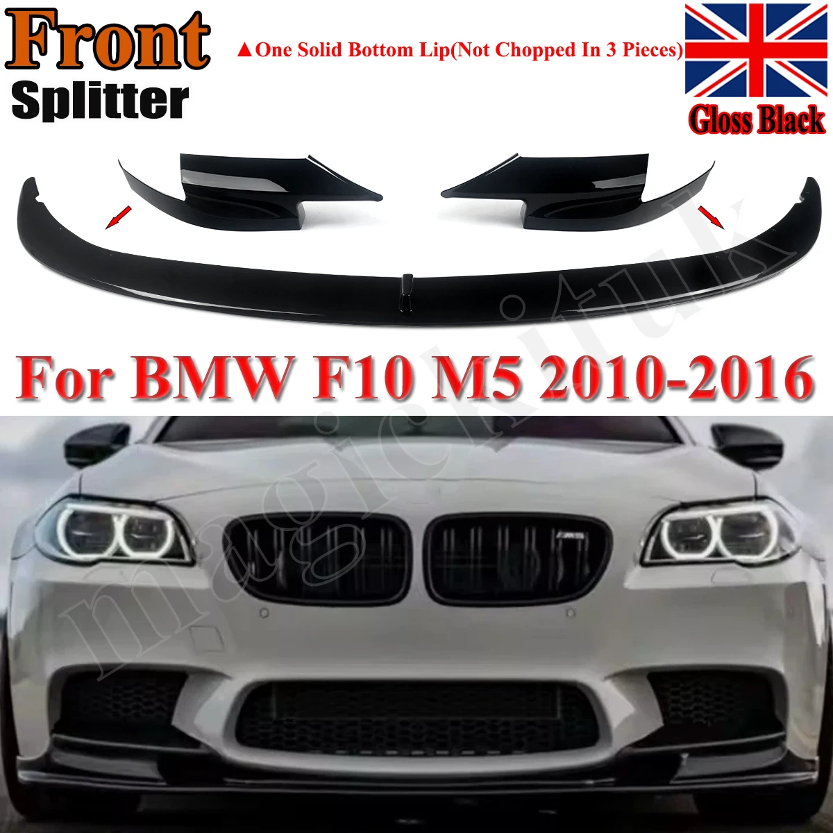 

Передний сплиттер (губа) для BMW F10 5 серии M5 (только седан) 2011-2016, глянцевый черный, M Performance
