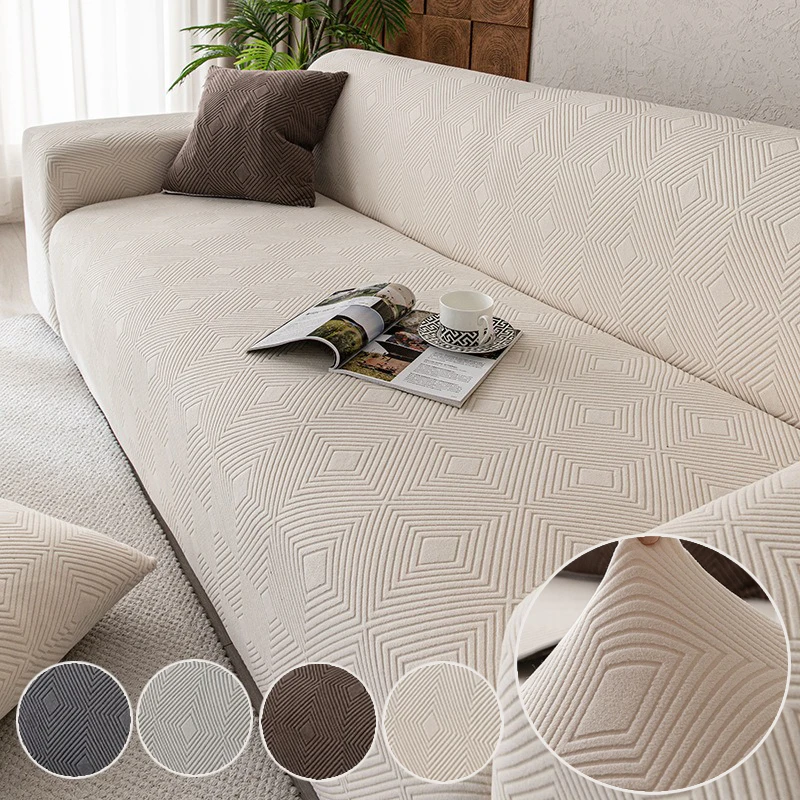 

Modern Geometric Diamond Pattern Sofa Cover-Elastic Fleece Fabric,Pet-Friendly & Non-Slip,for All-Season Use1/2/3/4/5Seater Sofa