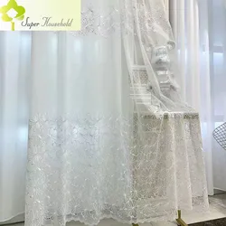 Luxury White Embroidery Flower Screen Sheer Curtains for Bedroom Living Room European Tulle for Window Voile Door Drapes Blinds