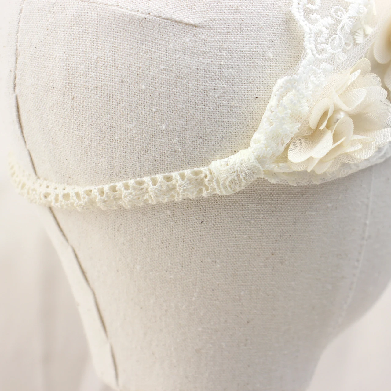 Baby Lace Pearl Headband Beige Chiffon Flower Hollow Printed Elastic Headbands Little Princess Hair Accessories Kids Headwear
