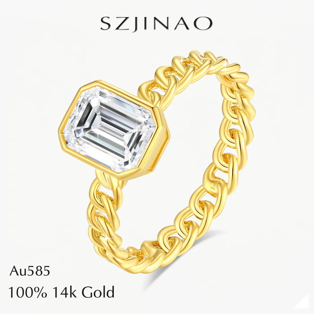 2CT Emerald Cut Moissanite Braided Ring for Women Real 14K Gold 585 Yellow Gold for Engagement Wedding Christmas Trendy Gifts