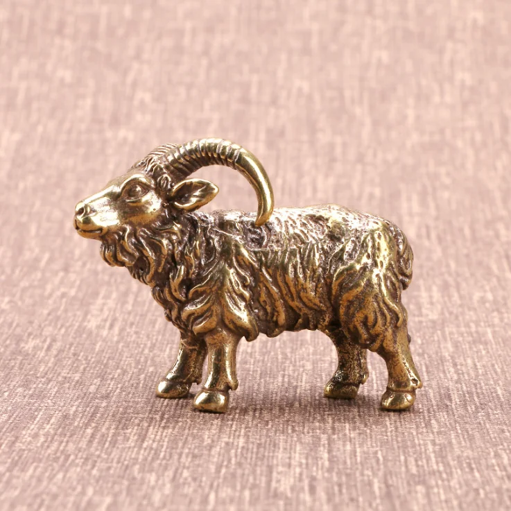 Seiko Solid Brass Lamb Figurine Tea Ceremony Copper Pet Cultural Micro-Carved Vintage Copper Art Ware for Tea Table Desktop