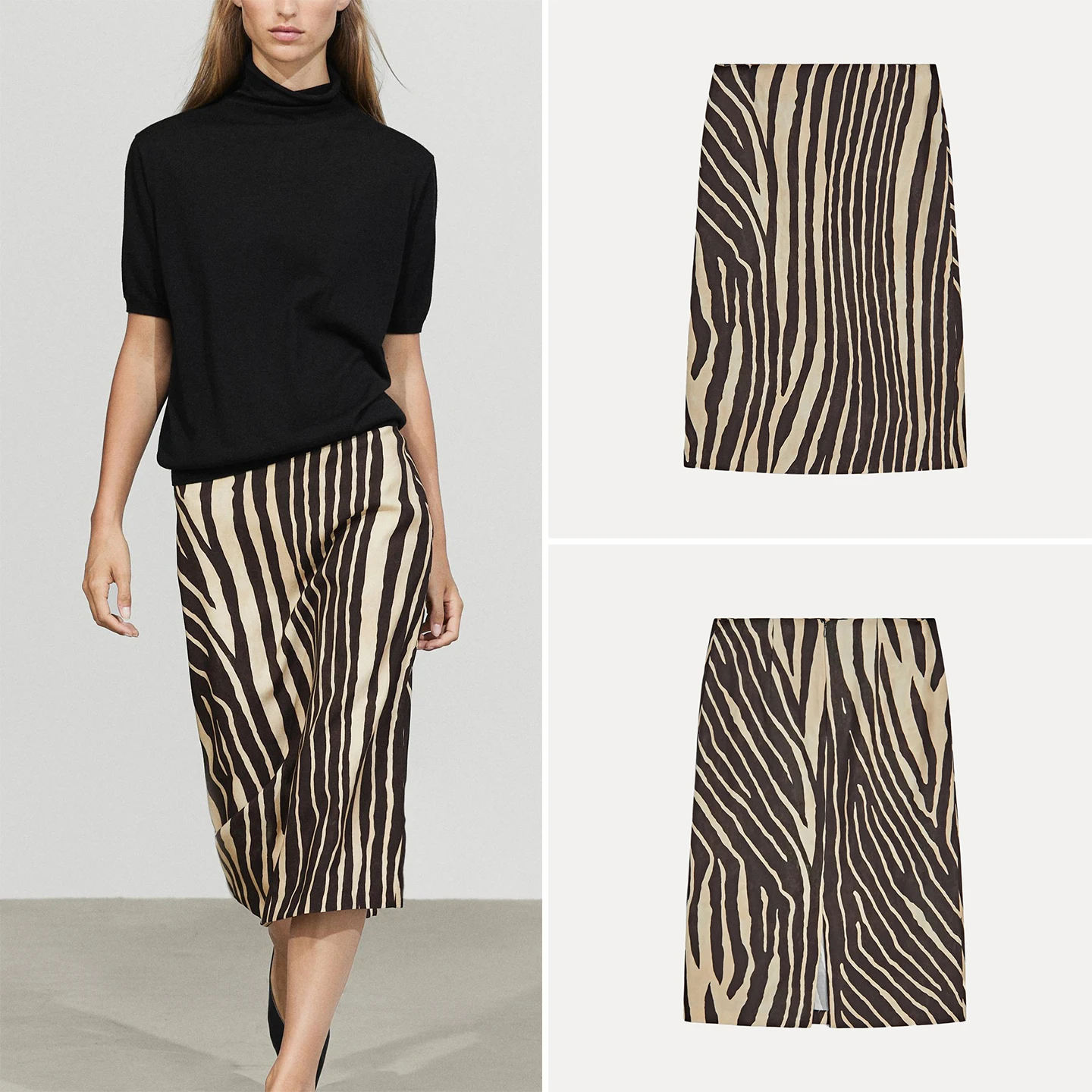 Women's A-Line Midi Skirt 2026 New Personality Design Printed Bodycon Half-length Skirt ZADATA Brand Mid-waist Other Material