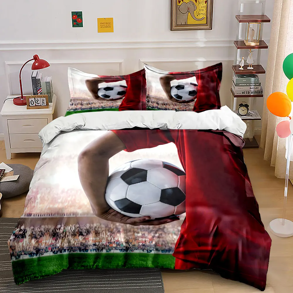3pcs Soccer player holding ball Print Bedding Set 1 Duvet Cover 2 Pillowcases for Adult and Children Luxury Gift Full Size