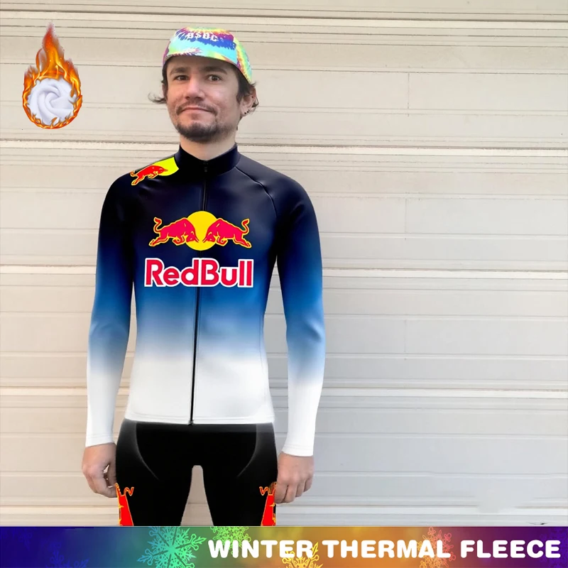 

Red Bull Cycling Jumper Fleece Jersey Man Maillot Thermal Men Men's Outfit Winter Bicycle Clothes Bib Long Sleeve Suit Clothing