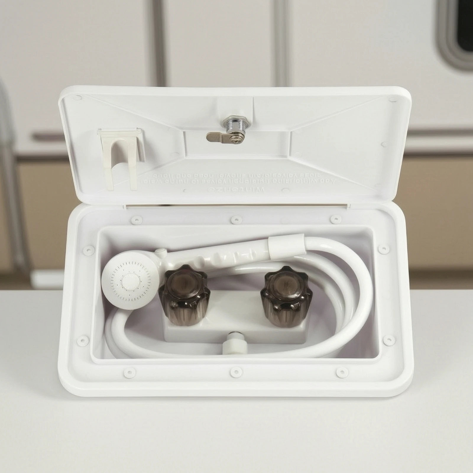 RV Exterior Shower Box with Lock Lockable RV Exterior Shower Box Hardware Handheld Lidded for Campers, Motorhomes, Caravans