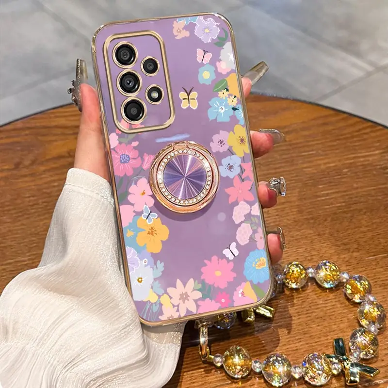 Pulseira de jóias cordão sorte guirlanda suporte do telefone caso para samsung galaxy a32 a33 a52 a53 a52s a73 a51 a71 a72 a23 4g 5g capa