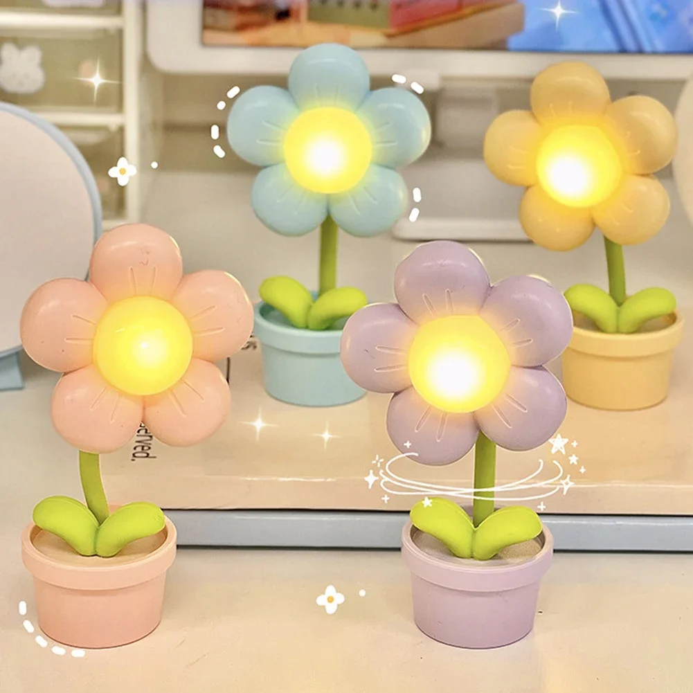 ミニLEDフラワーナイトライト、かわいい小さなテーブルランプ、デスクトップの装飾、ベッドサイドの寝室、周囲ライト、子供のおもちゃ、子供の休日のギフト
