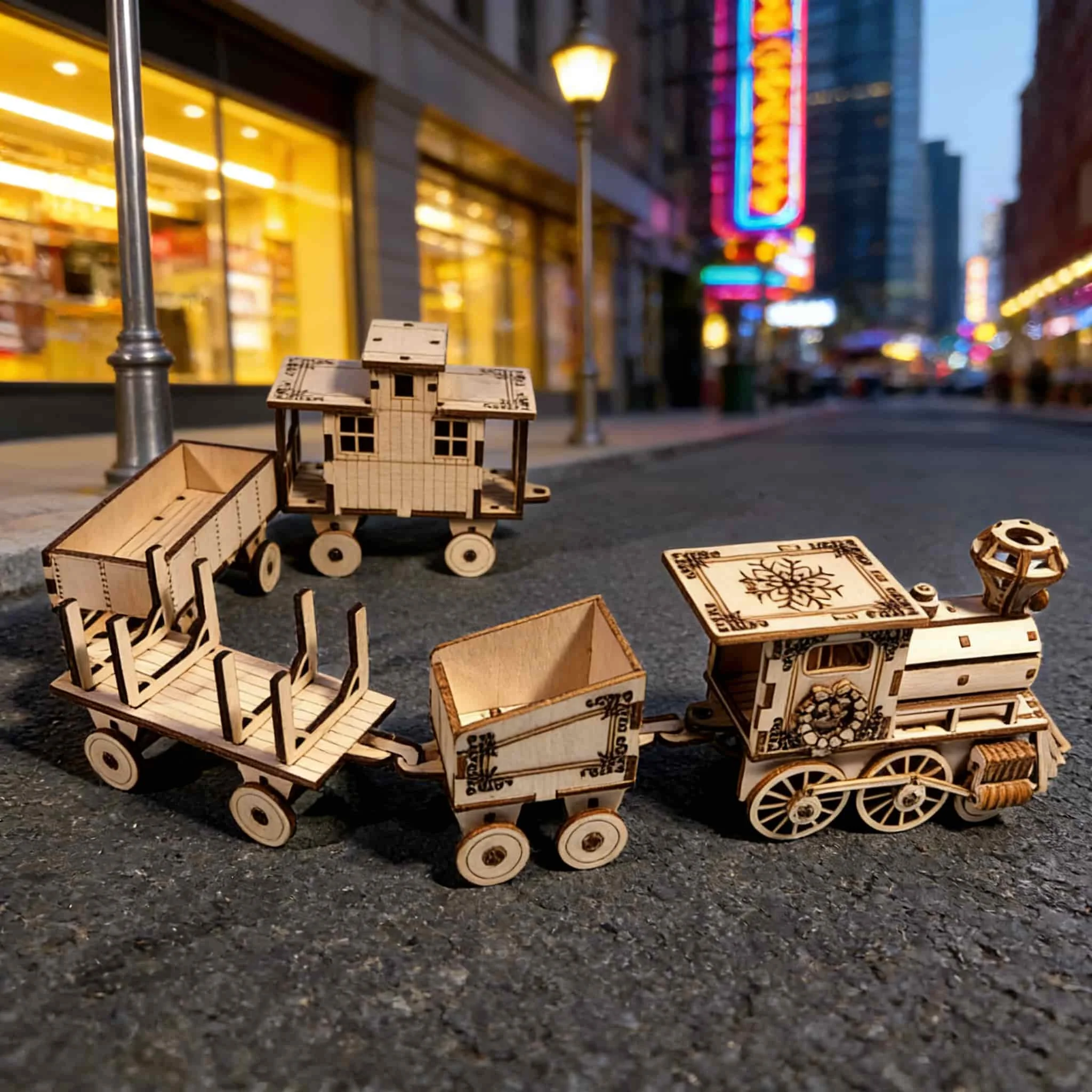 1 wooden DIY Christmas train, creative 3D puzzle, perfect as a holiday gift and home decoration.