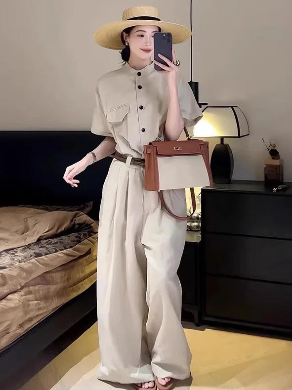 Ele Katoen Linnen Wijde Pijpen Jumpsuit Dames Los Drapey Feel Zomer 2025, Nieuwe Sle Faionable Eendelige Broek