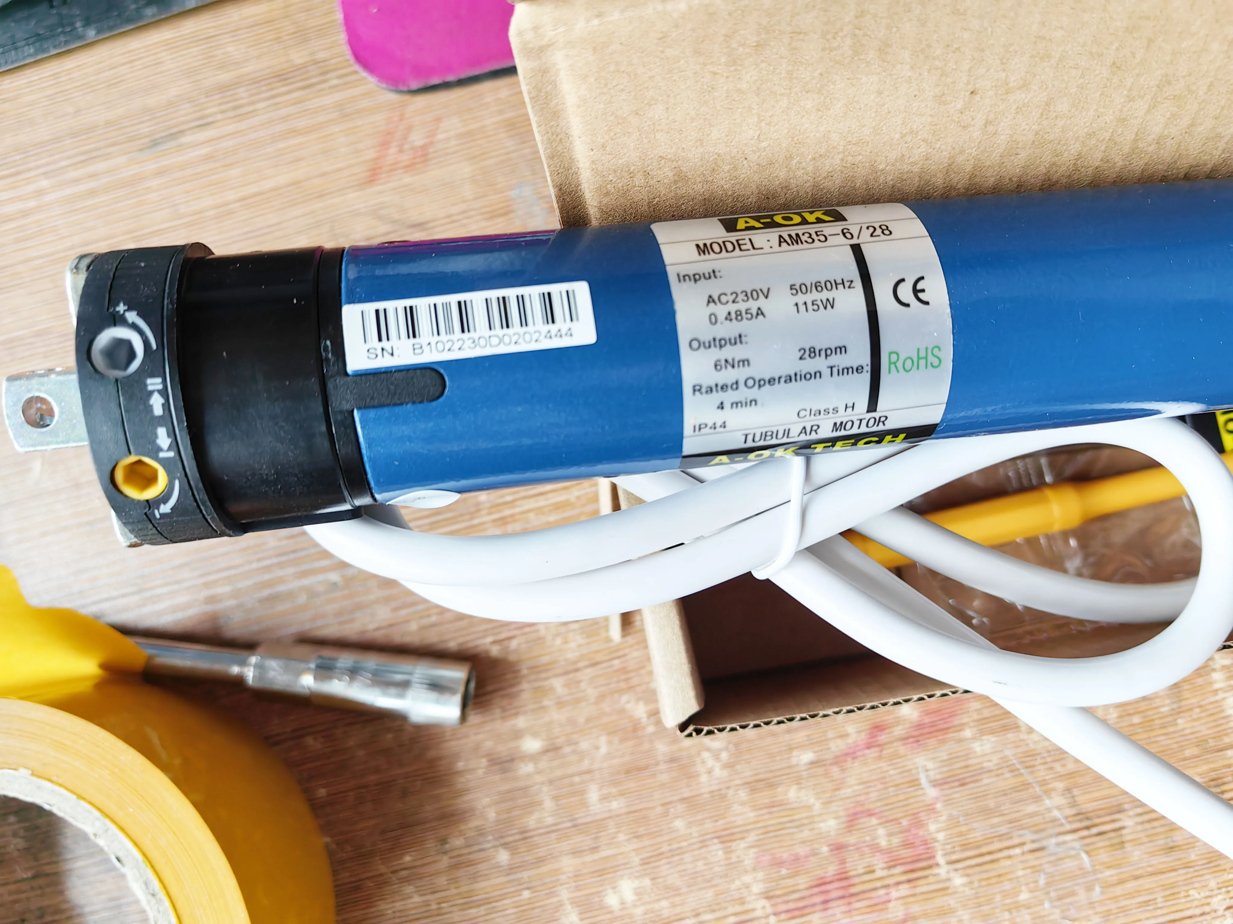 A-OK AM35-6-28-E 50mm Diameter Tubular Motor for Electric Roller Shutter AC230V Voltage with Built-in Remote Control