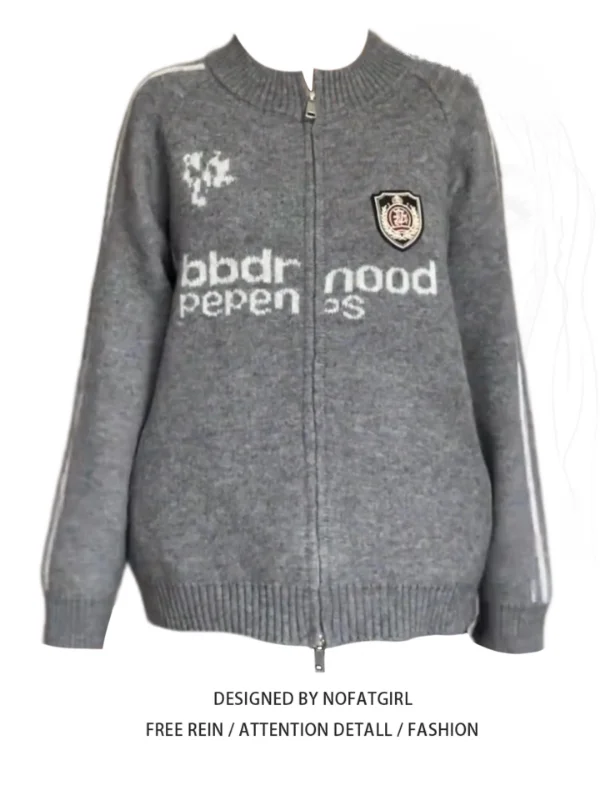 

Женский кардиган большого размера в американском ретро-стиле с круглым вырезом и молнией, свободный вязаный свитер-кардиган на осень-зиму, в университетском стиле