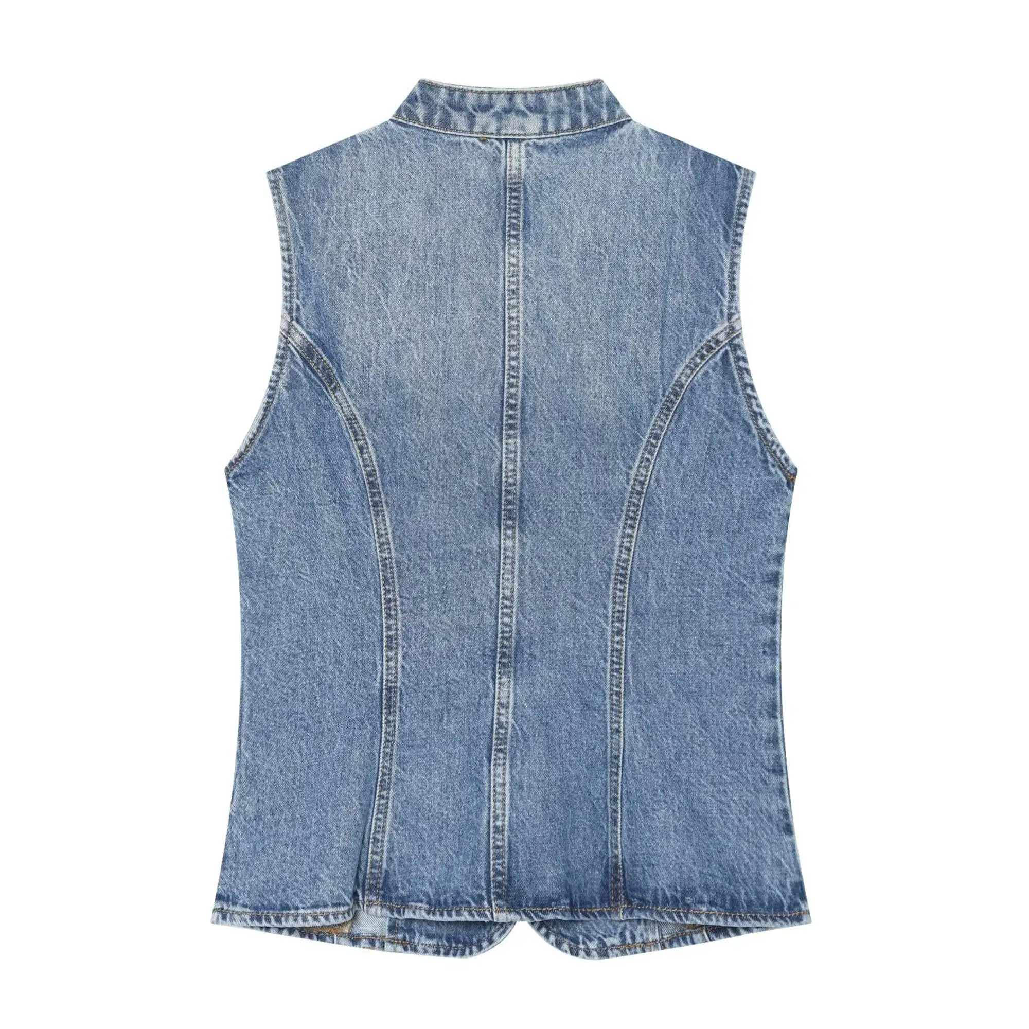 TFMLN Elegante Damen-Weste mit Stehkragen, ärmellos, Sommer-Mode, High-Street-Stil, unregelmäßige Einreiher-Tanktops, Neu 2026 – Detail 3