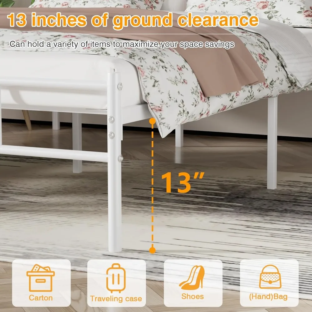 إطار سرير معدني بحجم كوين مع لوح أمامي ولوح للقدمين ودعم شريحة منصة - لا حاجة إلى صندوق زنبركي