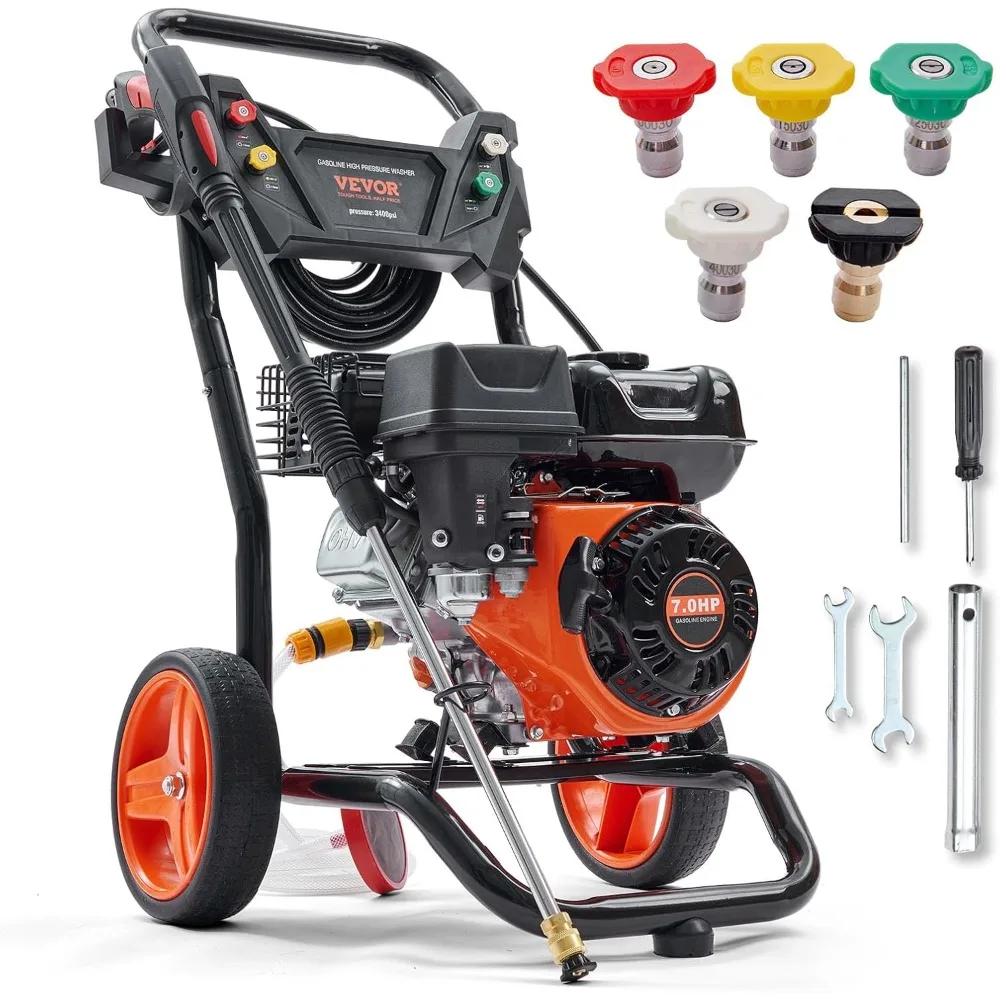 

VEVOR Gas Powered Pressure Washer 3400 PSI 2.6 GPM, with Spray Gun and Extension Wand, 5 Quick Connect Nozzles, Copper Pump