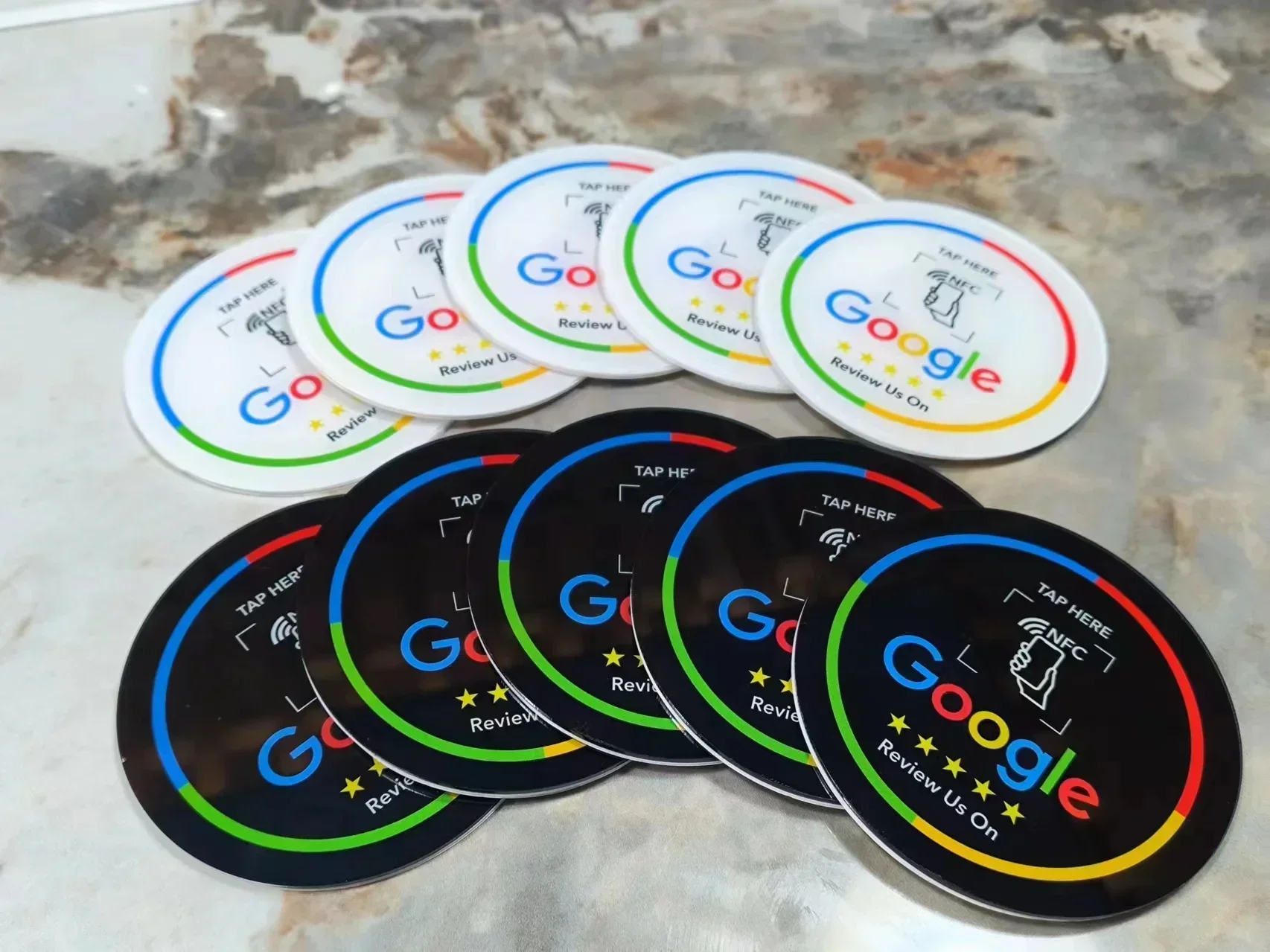 10cm Programmable NFC Acrylic Table Sticker NTAG215 13 56MHz Adhesive Google Review Tag for Business Rating Collection