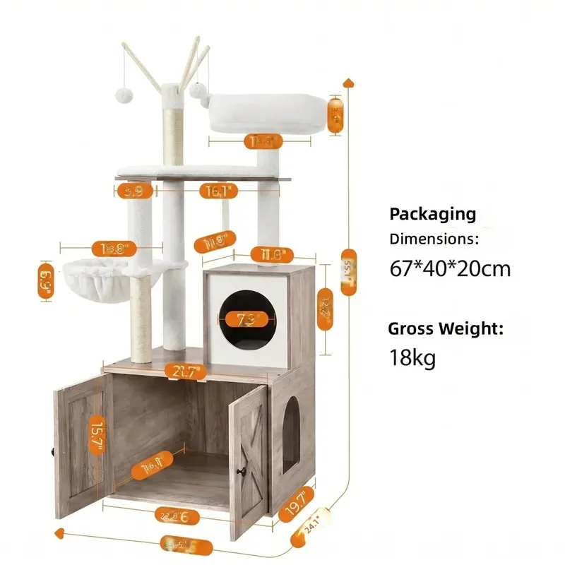 Luxury Wood Cat Tree Box Enclosure 55.1