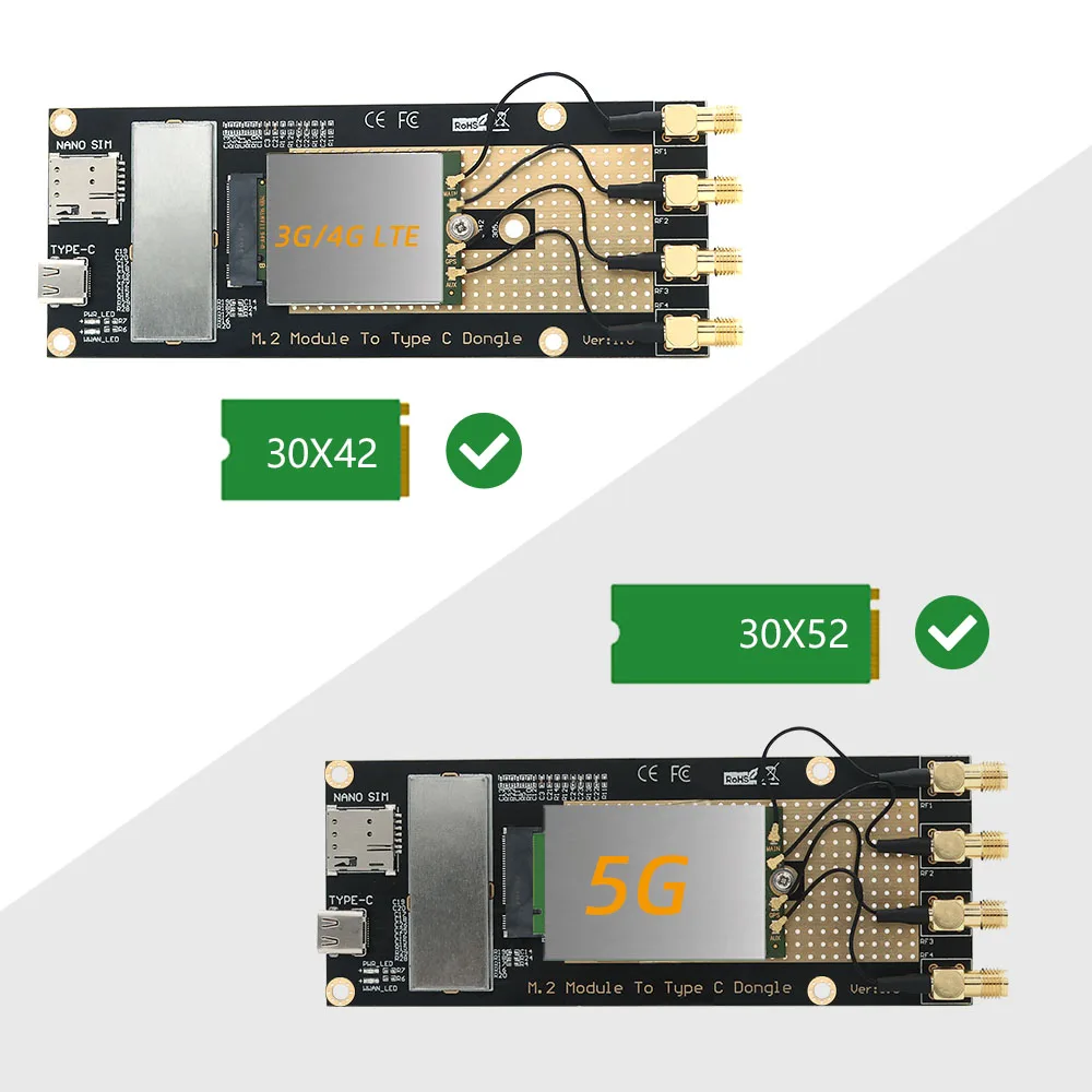 ネットワークアダプタ3グラム/4グラム/5グラムモジュールにタイプc/usb 3.0アダプタナノsimカードスロットRM500Q RM500U GM800とSIM8200 4アンテナ