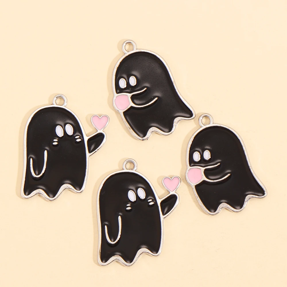 10 Stück süße schwarze und weiße Geister-Anhänger Halloween-Party-Dekorationen für Halskette Ohrringe DIY Schmuckherstellung Legierung Charms – Detail 6