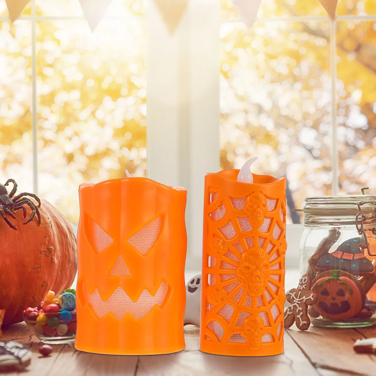

2pcs Halloween Led Lamps Flameless Decorative Electronic Wax Lights Party Decor Carnivals Haunted House Table Lamps Safe