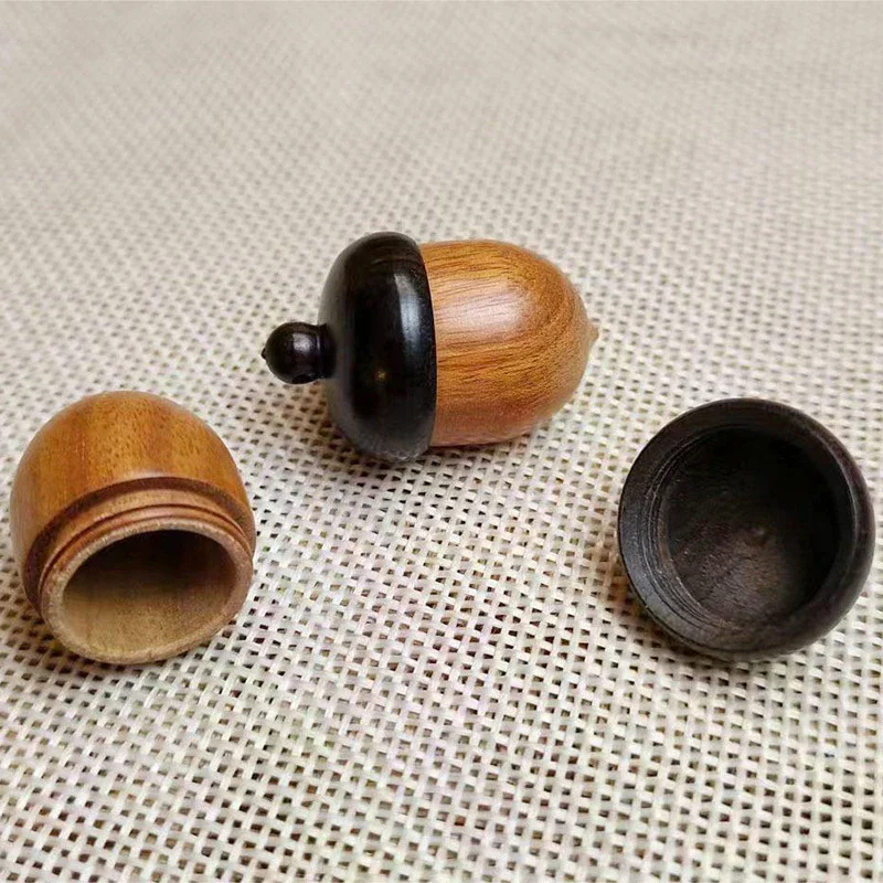 1/2 PCS Mini Sandalwood Acorn Pendant Portable Pill Storage Box Granule Small Items DIY Container Case