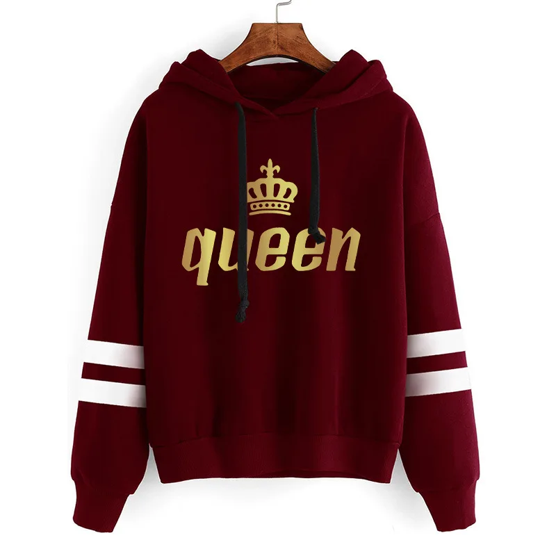 2025hoodie  Autumn/Winter King  Queen Print Striped Sweatshirt  Unisex Pullover Jacket for Men  Women