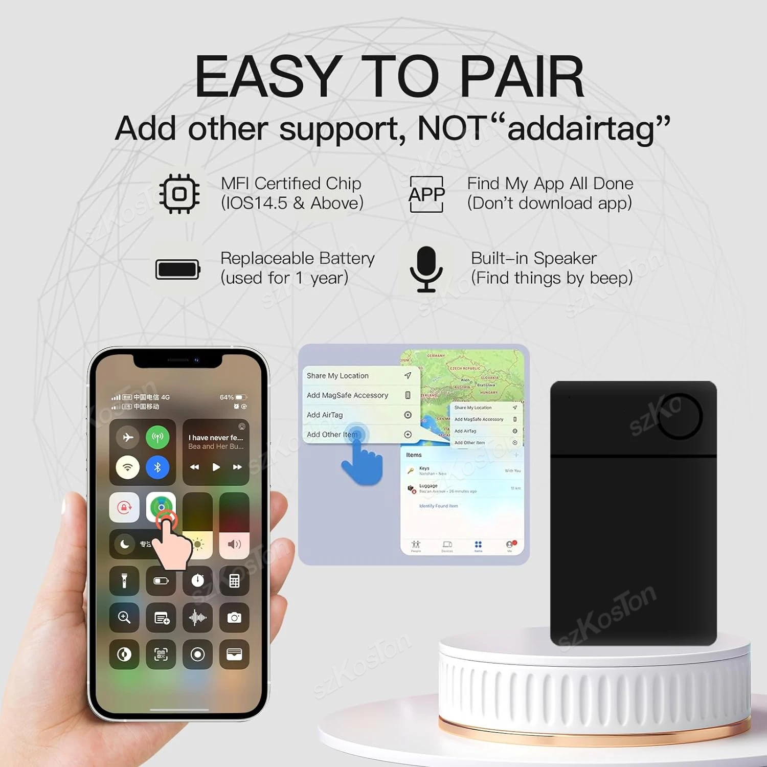 Smart GPS Card Finder Keys Wallet Tracker NFC Function Works with Find My App Tag Tracker Locator Finder for IOS Iphone iPad