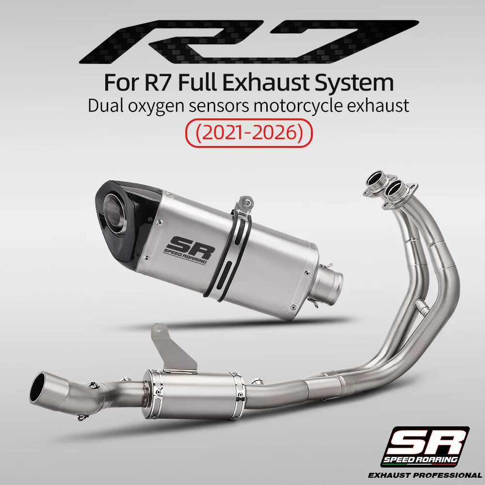 Complete Escape Muffler Full Exhaust System YZF R7 2021-2026 | Modified Front Header Pipe With 2 Oxygen Sensor Holes,