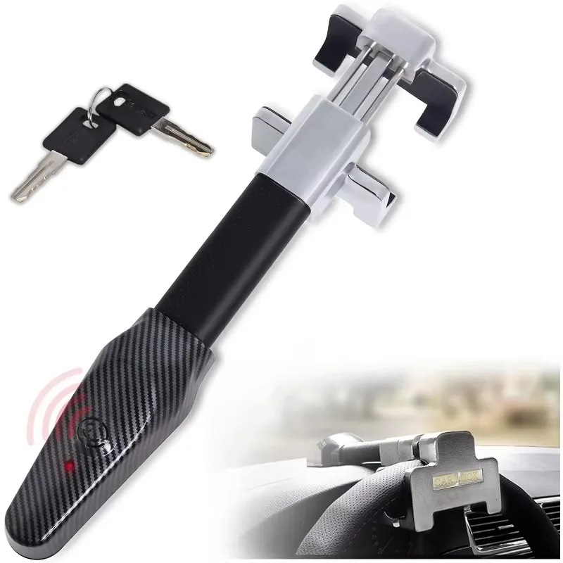 Car Heavy Duty Anti-theft Steering Wheel Lock with Alarm Universal Retractable Protection Safety T-lock for Car Truck SUV Truck