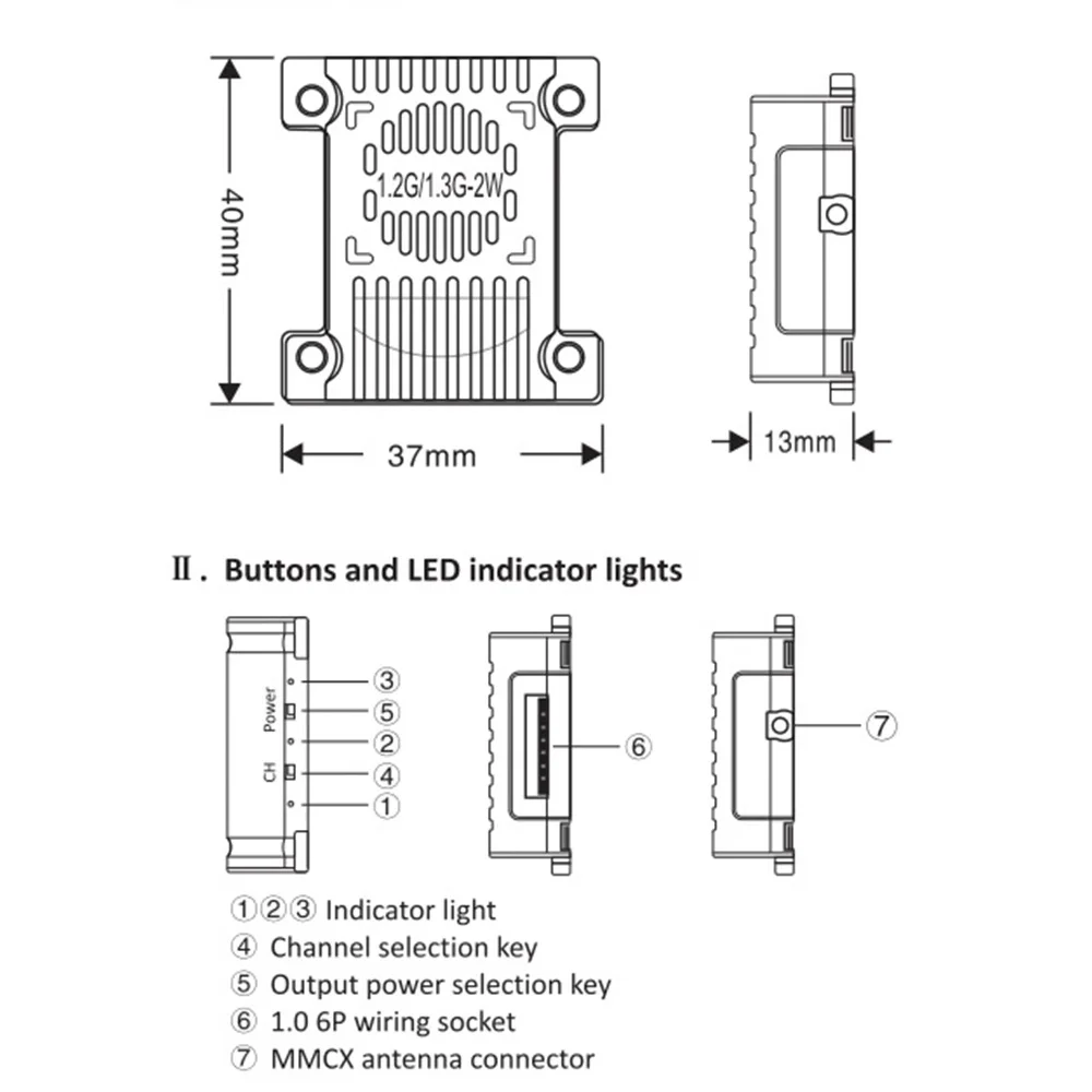 1.2G/1.3G 2W 9ch Vtx Videozender Ingebouwde Koelventilator 3 Versnellingen Verstelbare 25mw80 0Mw/2000Mw/Pitmodus Voor Rc Fpv Lange Afstand