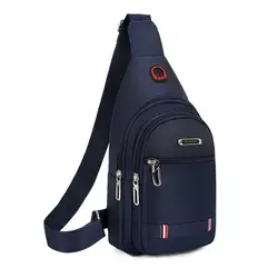 Casual Men Sling Bag Crossbody Shoulder Bag Sling Chest Bag Outdoor Travel Sports USB Charge Port Oxford Cloth 3 Zipper Bag