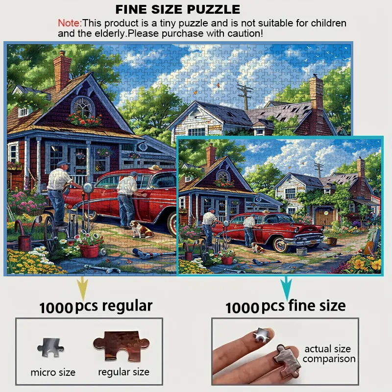 Una scatola da 1000 mini puzzle per adulti con design rosso per auto retrò: resistente ai graffi, ad alta difficoltà, adatto per adulti, famiglia