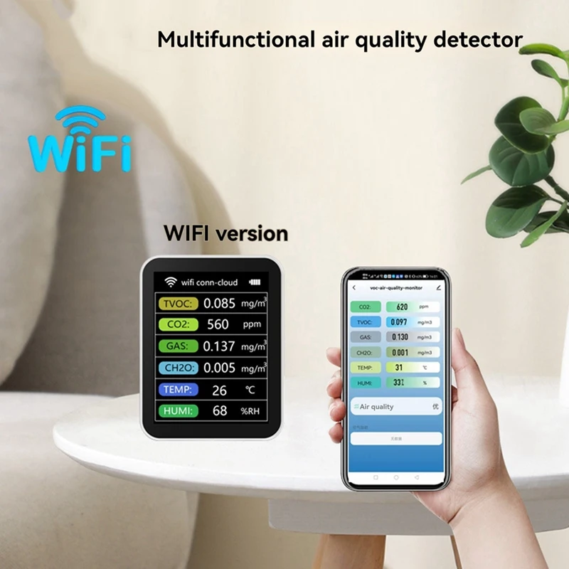 ใหม่-Wifi Smart Air คุณภาพ Monitor CO2 เมตร TVOC HCHO PM2.5 เครื่องทดสอบดิจิตอล CO2 Sensor ฟอร์มาลดีไฮด์เครื่องตรวจจับก๊าซ Tuya APP
