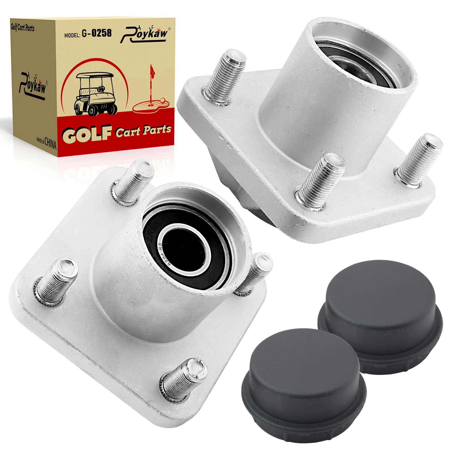 Roykaw Golf Cart Front Wheel Hub for EZGO RXV 2008-up, with Hub Bearings/Oil Seals/Dust Caps, Replaces OEM# 609603, 600001