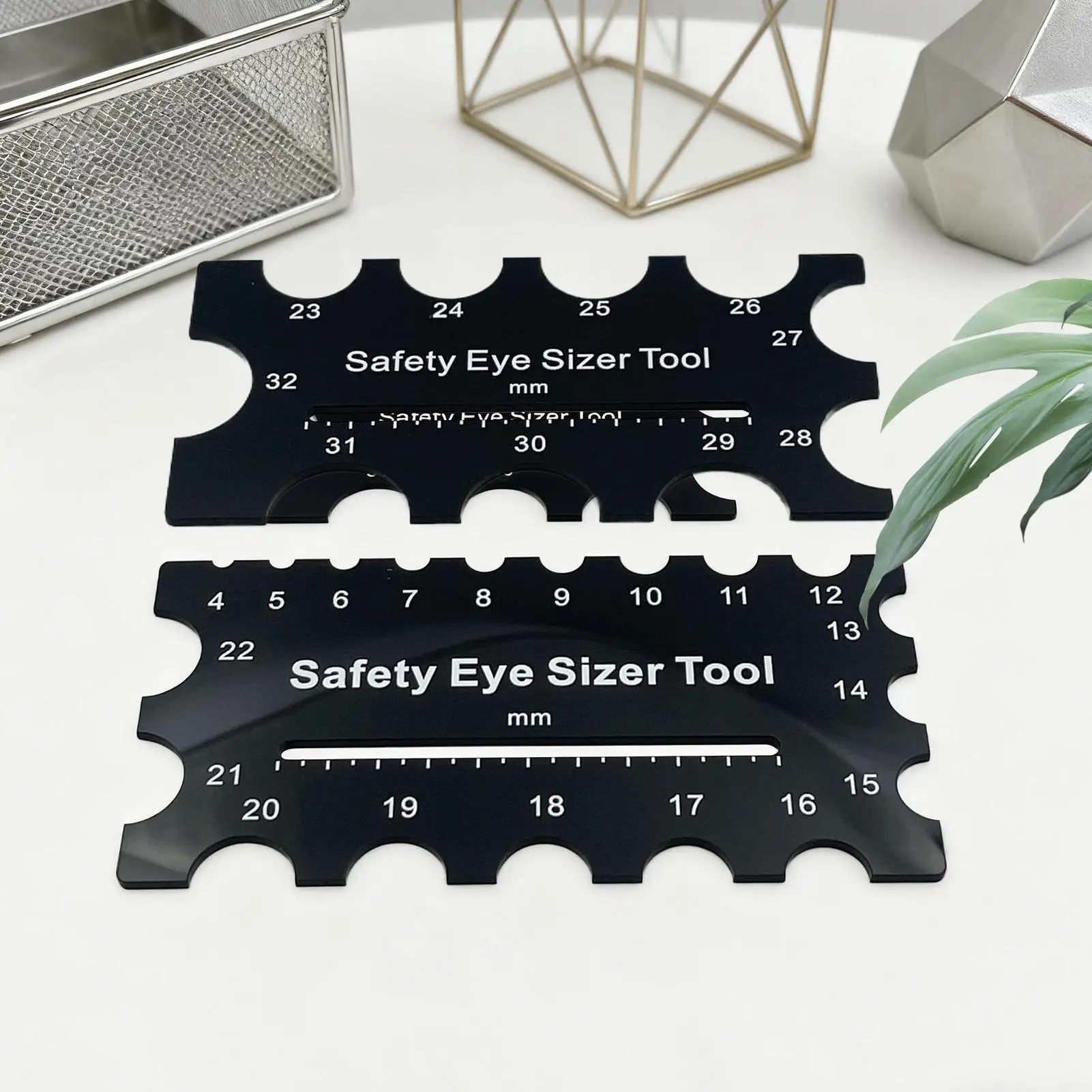 Drewniany przyrząd do pomiaru średnicy oczek bezpieczeństwa 4~32mm, linijka pomiarowa, narzędzie do szydełkowania do majsterkowania, instalacja oczek dla pluszowych misiów.