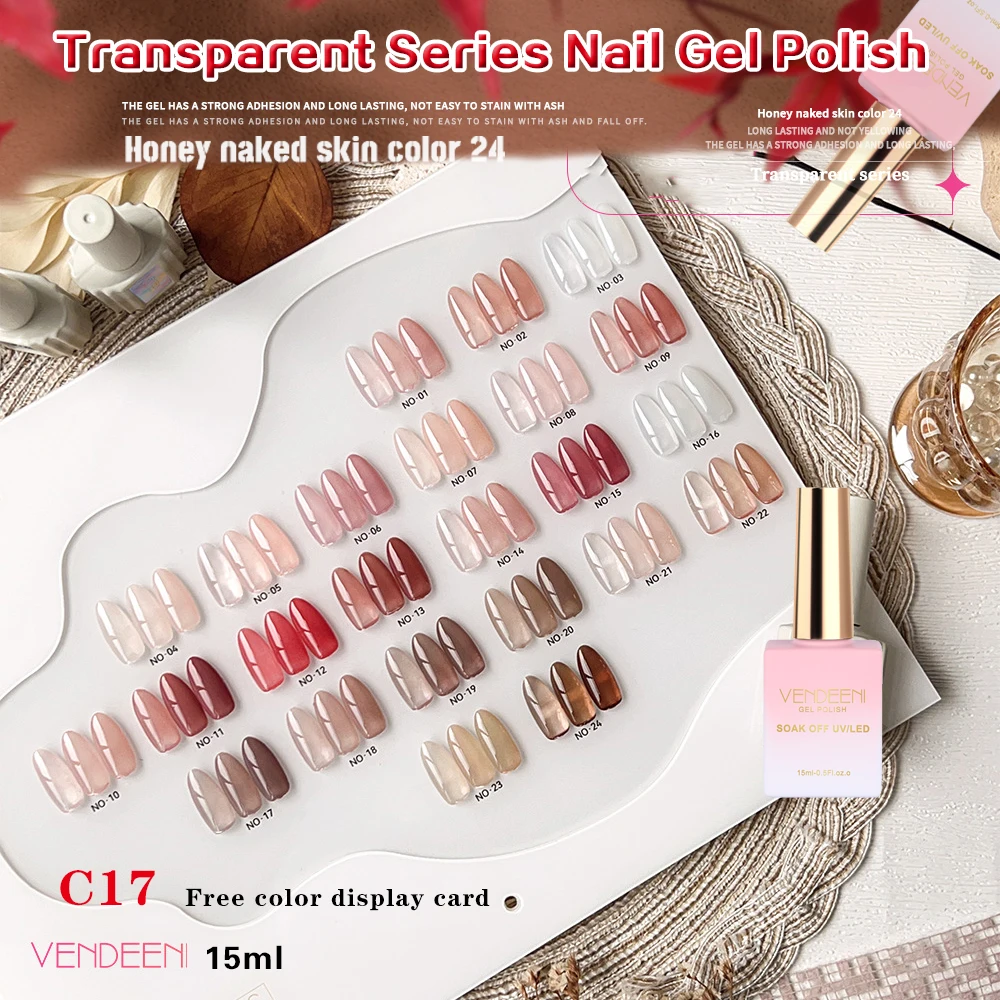 Vendeeni 24 Colors/set Transparent Jelly Nail Gel Polish Tea Brown Crystal Color Hybrid Nail Varnish Soak Off Manicure Lacquer