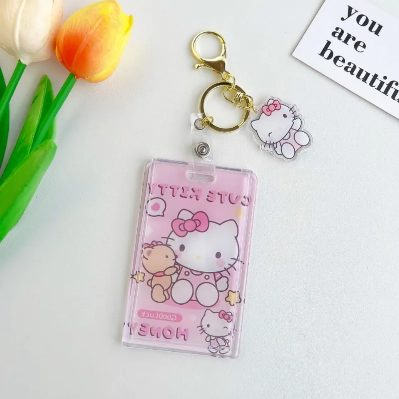 Sanrio Kuromi Keychain Anime Cartoon Couple Bag Pendant Key Ring Keychain Accessories Student Transparent Bus ID Door Card Case
