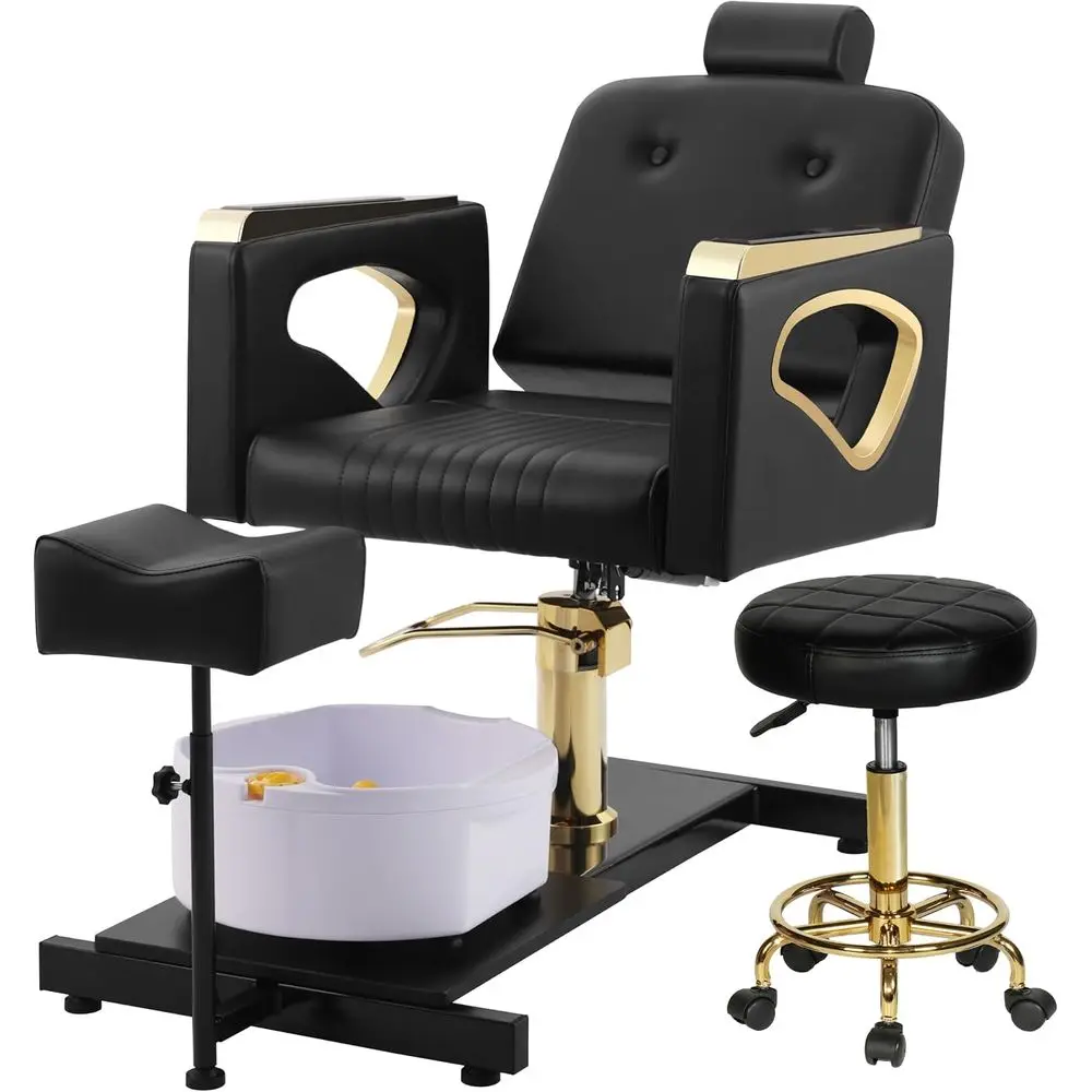 Pedicure Chair No Plumor Nail Tech, Adjustable Footrest Massage Bath Bowl, Rolling Pedicure Stool, Portable Pedicure Station Uni