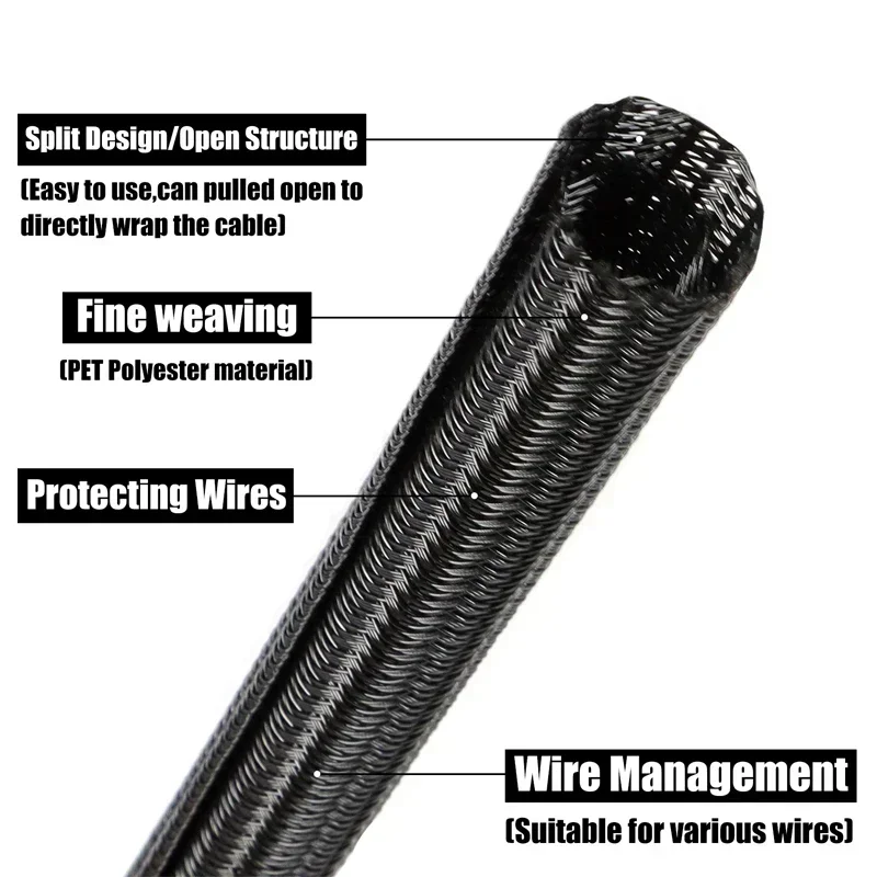 Self-Closed Cable Sleeve6 10  16 20 25 35 50mm PET Braided Insulated Wire Wrap Management Split Line Protector Sheath