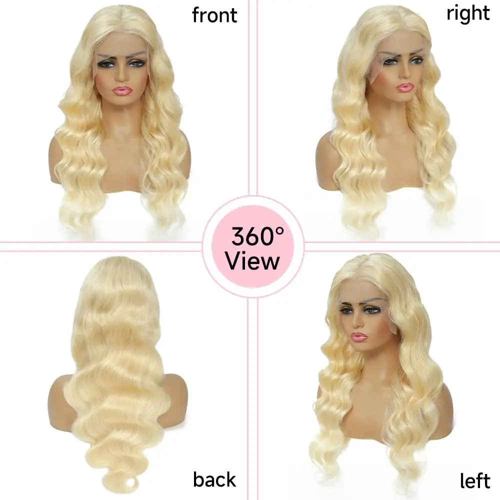 613 13x4 Lace Front Wig Human Hair 200 Density Body Wave Blonde Wig Human Hair Pre Plucked Full Thick 613 HD Lace Frontal Wig Tangle Free Minimal Shedding for Women Daily Wear Straight Body Deep Wave 613 13x4 Lace Front Wig Human Hair