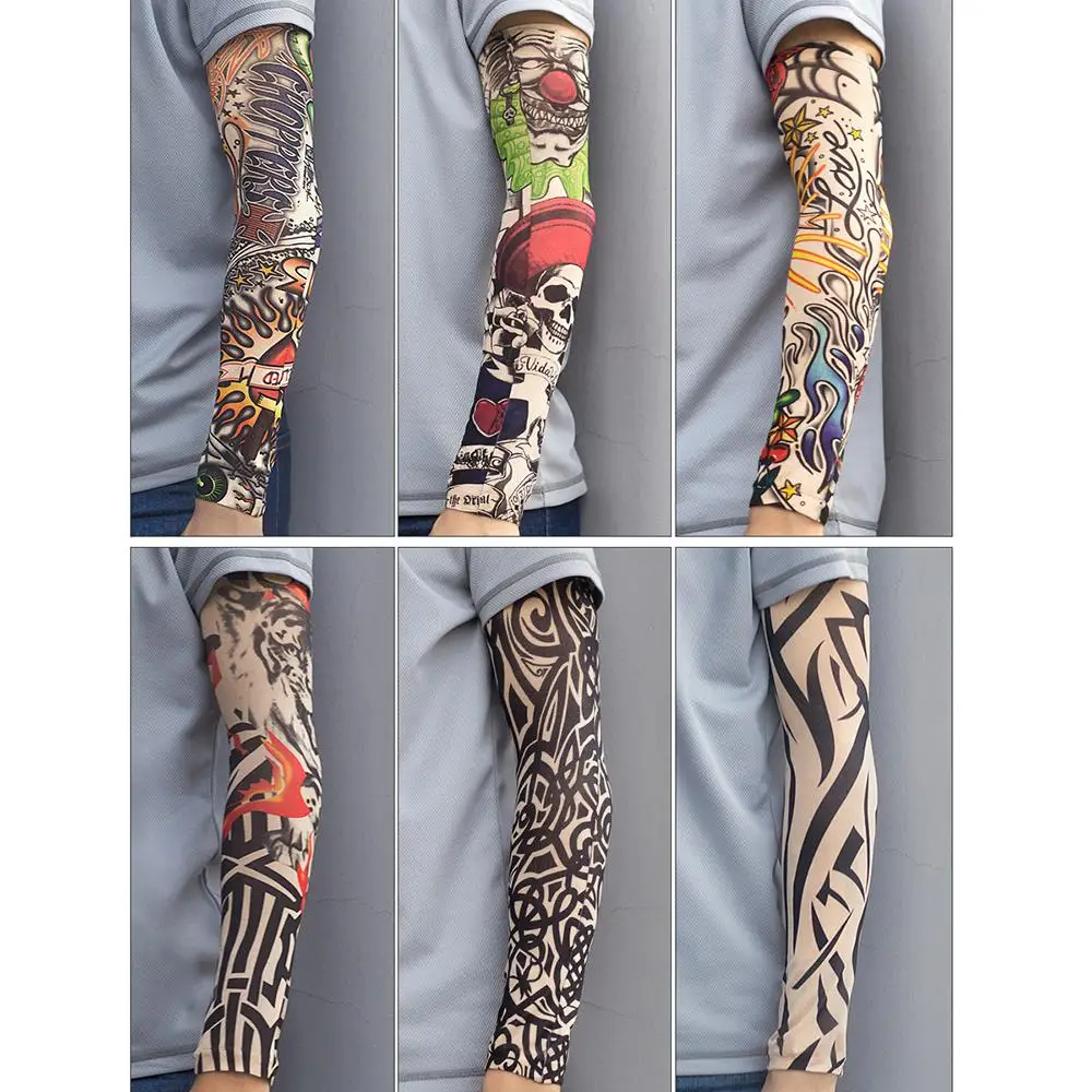 Mangas de tatuagem com padrão de flor, durável, uv, design exclusivo, equipamento de equitação ao ar livre, elegante, elástico