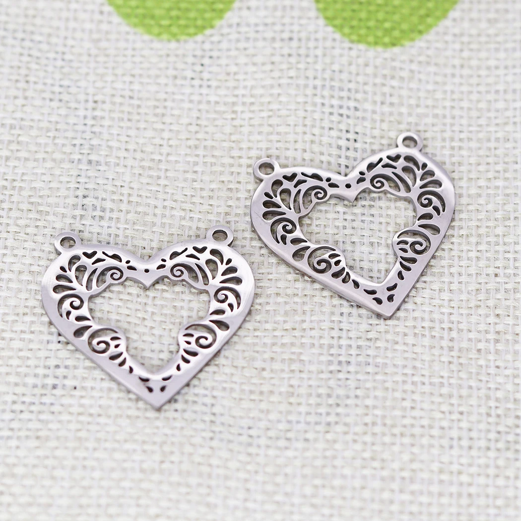 

5PCS DIY Stainless Steel Gold Love Heart With Lace Charm Pendant For Women Hollow Style Handmade Wedding Necklace Collar