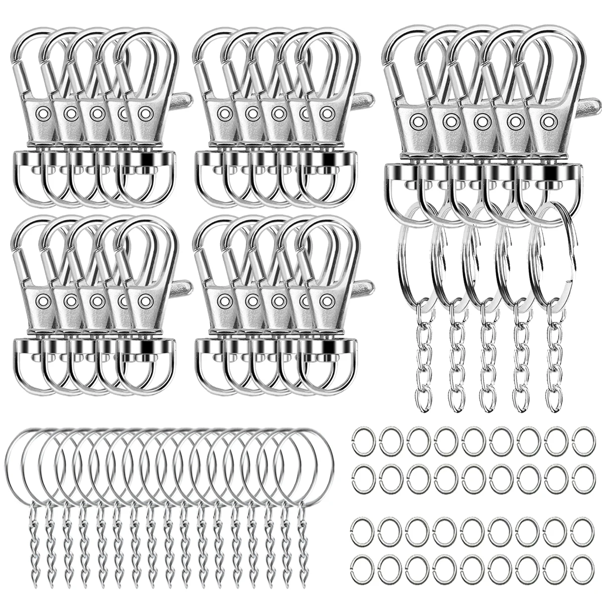 90PCS Rotary Clasp Hook Metal Spring Chain Keychain Lobster Clasp Open Keychain Chain and Jump Ring Bulk Keychain Lanyard