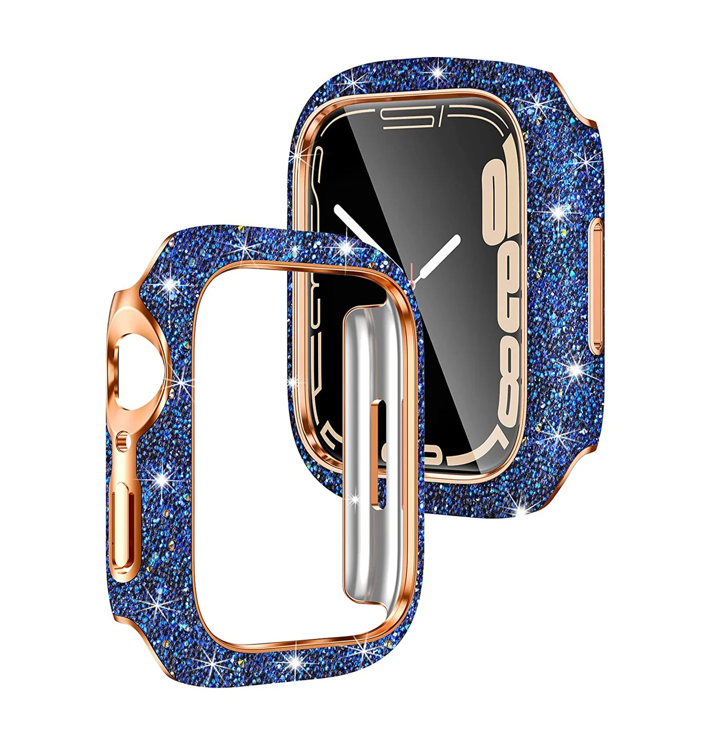 Diamond Half PC Case for Apple Watch Series 8 7 6 SE Bling Bumper Protector Cover Shiny Frame for IWatch 40 41MM 44MM 45MM Cover