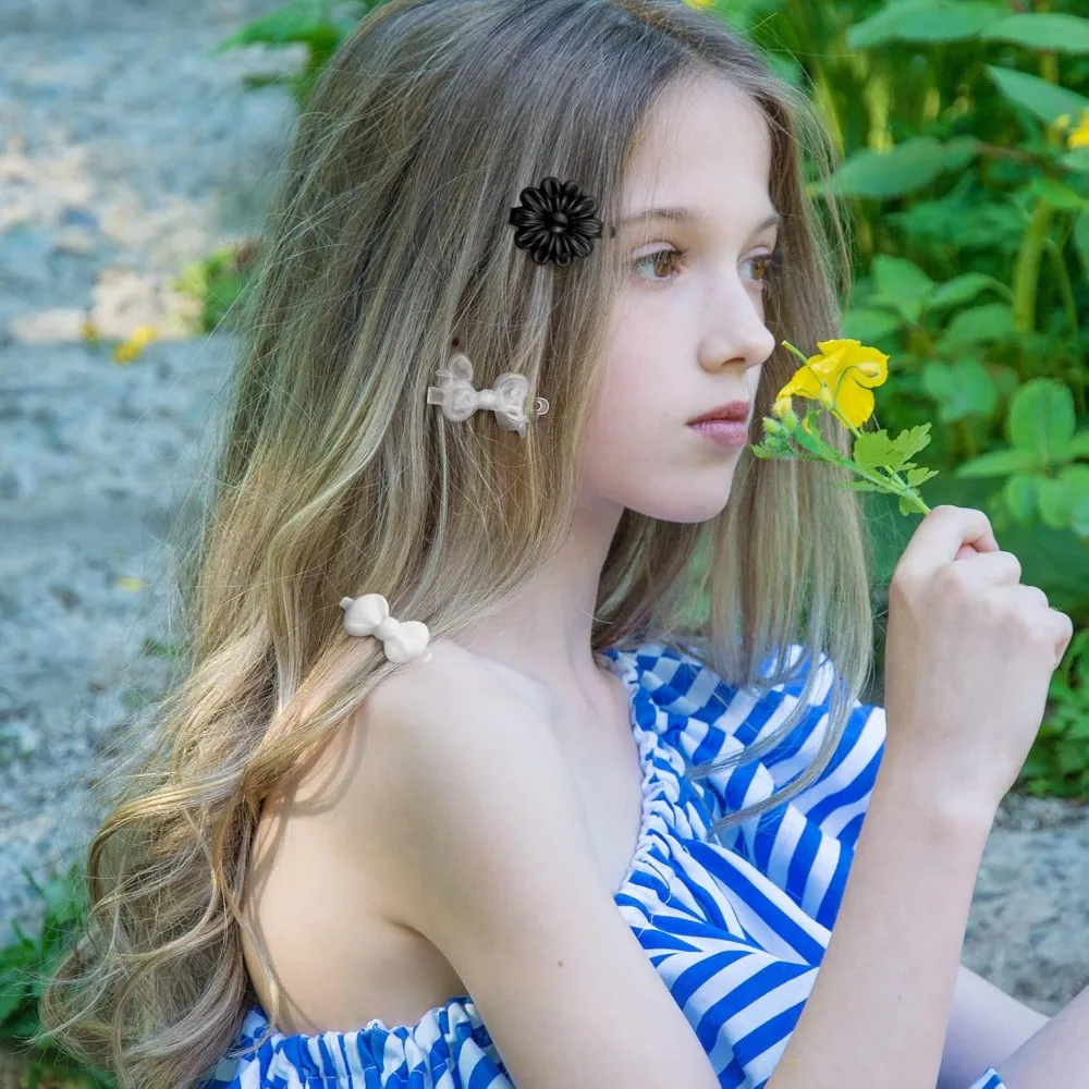 Janinka 72 piezas de pinzas para el cabello de plástico con bisagras automáticas: horquillas de dibujos animados de los años 80 y 90, clips lindos y coloridos para niñas pequeñas (blanco negro