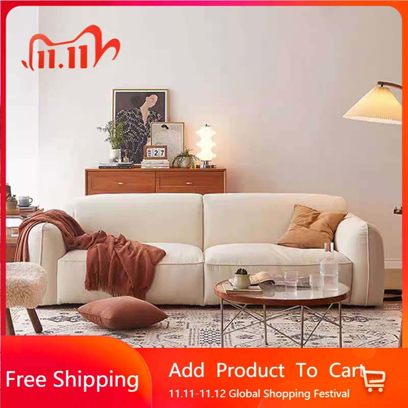 

Minimalist Cream Living Room Sofas Filling Small Nordic Loveseat Living Room Sofas Puffs Light Luxury Divano Trendy Furniture
