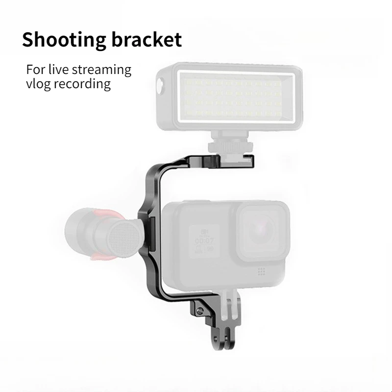 Action Camera Frame with Cold Shoe Mount + Fill Light for DJI GoPro 11 10 Metal Extension Bracket for Lighting Mic Stick Attach